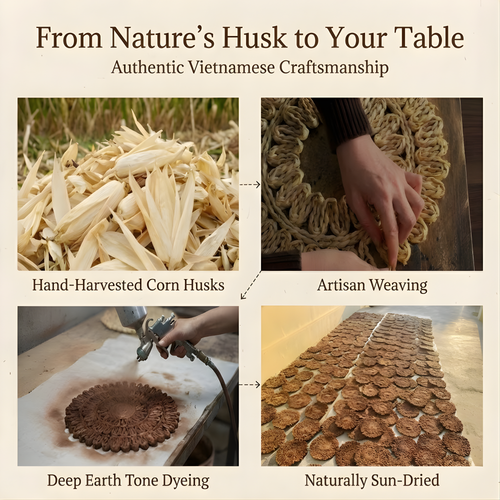 Circorn 13.8" Flower Woven Placemats Set of 4 - Earthy Brown Corn Husk Table Mats | Rustic Boho Charger Plates for Dining Table, Wall Decor