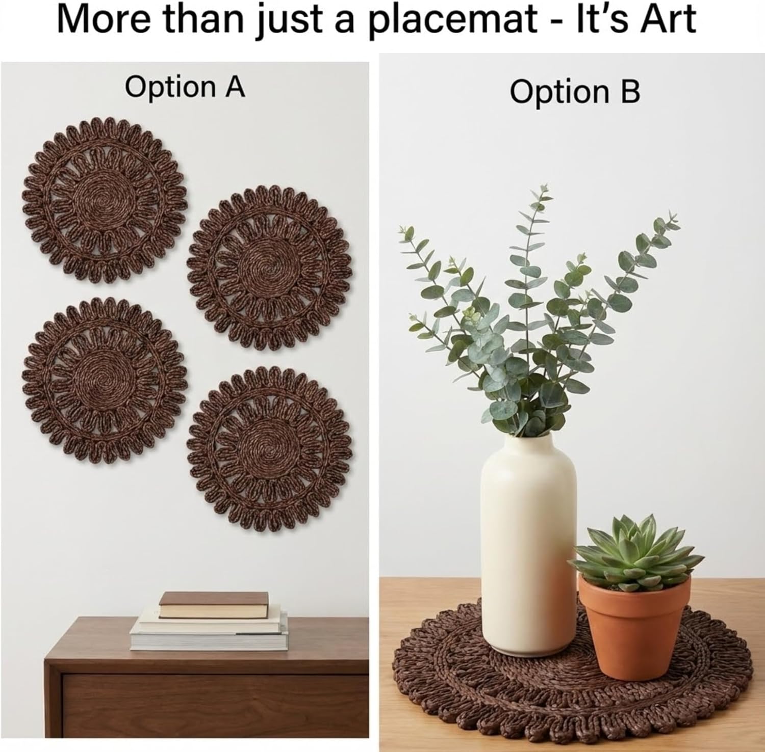 Circorn 13.8" Flower Woven Placemats Set of 4 - Earthy Brown Corn Husk Table Mats | Rustic Boho Charger Plates for Dining Table, Wall Decor | Heat Resistant Farmhouse Place Mats for Holidays
