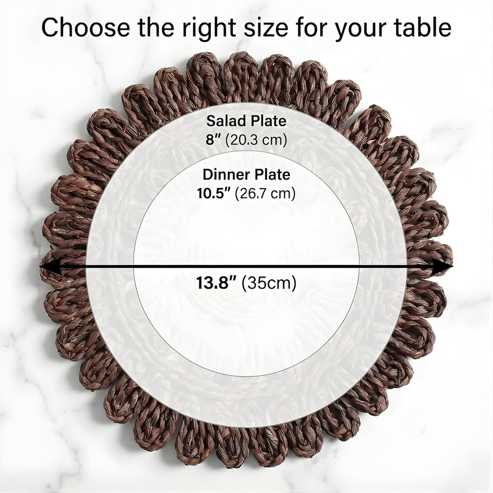 Circorn 13.8" Flower Woven Placemats Set of 4 - Earthy Brown Corn Husk Table Mats | Rustic Boho Charger Plates for Dining Table, Wall Decor | Heat Resistant Farmhouse Place Mats for Holidays