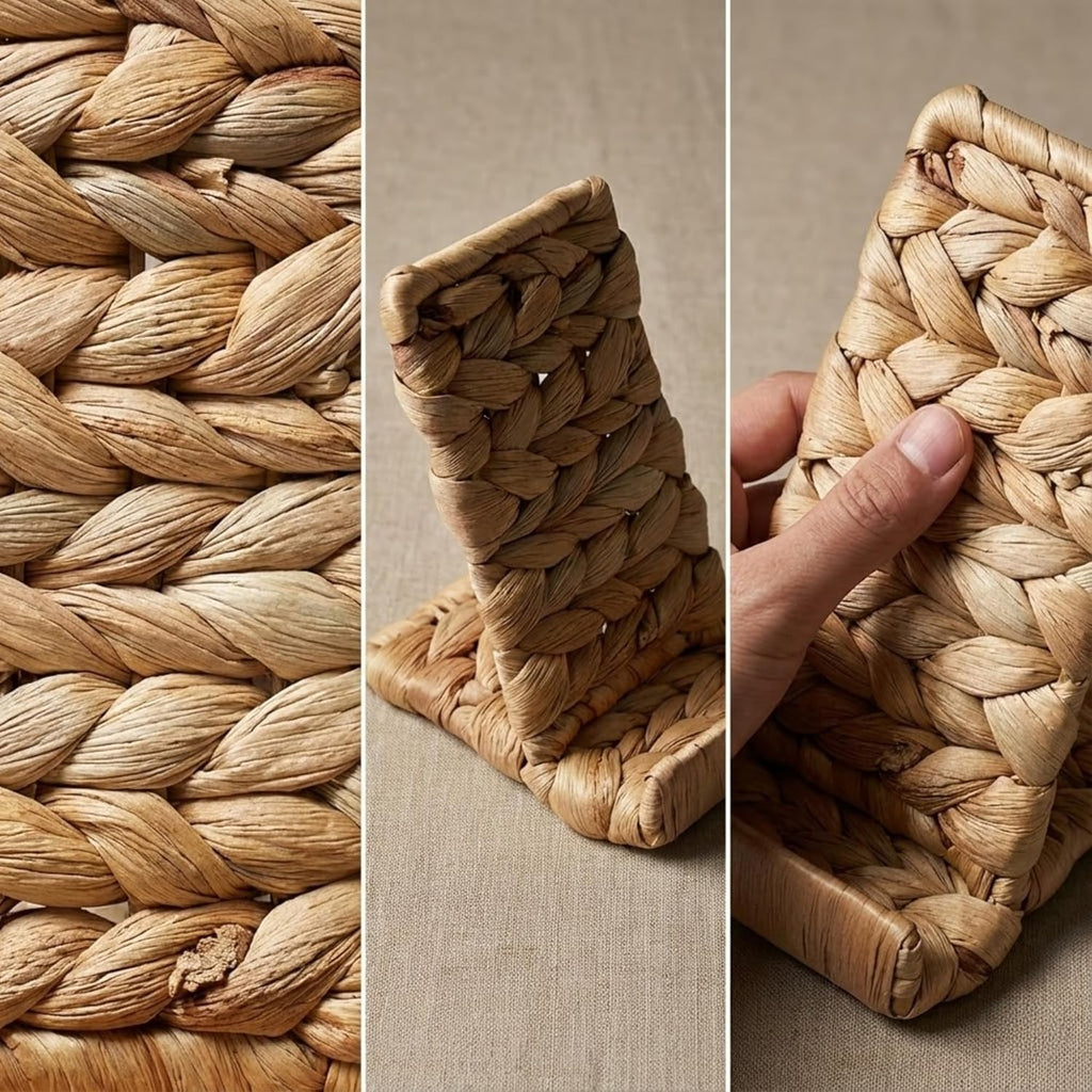 Ahyra Wicker Cell Phone Stand for Desk, Sturdy Tablet & E-Reader Holder, Handcrafted Woven Art Piece, Scratch-Free Cradle, Boho Desk Decor | A Valentine’s Gift Woven with Heart from Vietnam